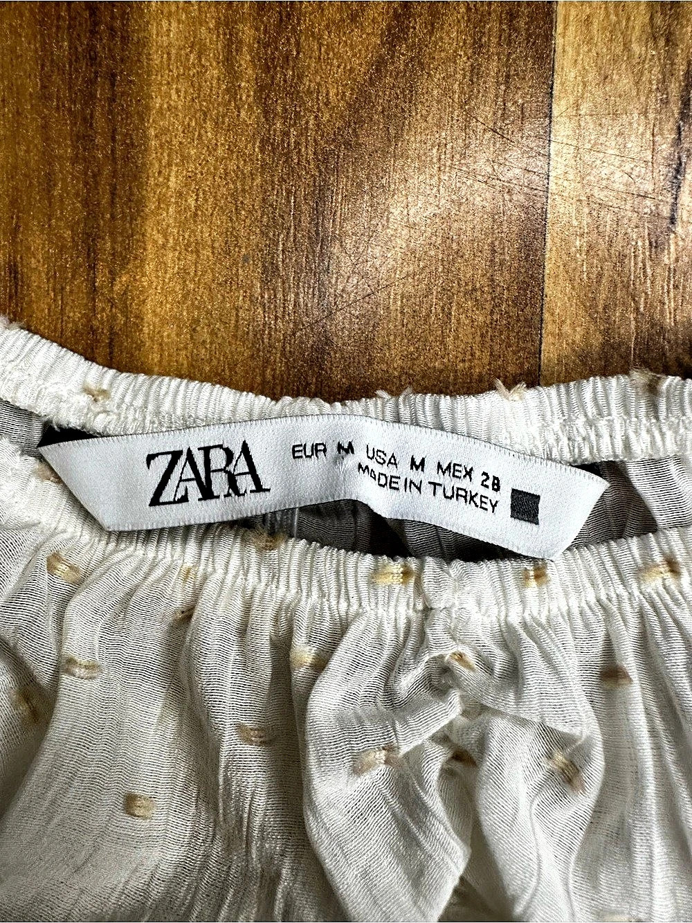 Zara M Ivory Swiss Dot Ruched Crop Top Bell Sleeve Square Neck Boho Cottagecore - Picture 7 of 9